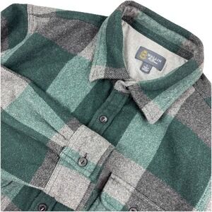 WALLIN & BROS Mens Long Sleeve Button Wool Shirt Plaid Green/Grey L‎ Shacket